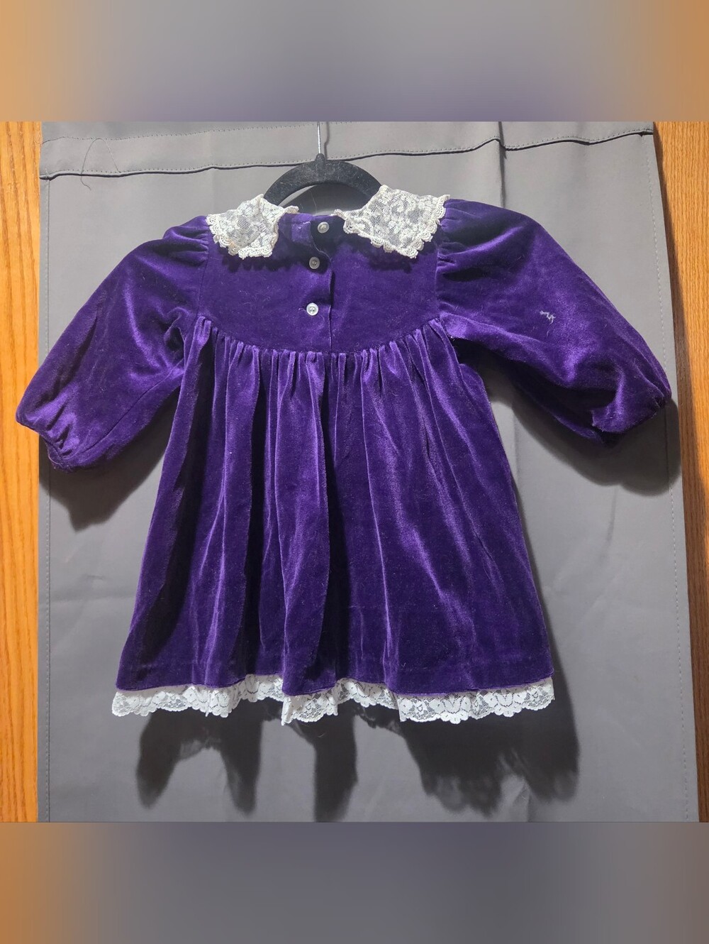 Purple Velvet Lace-Trim Toddlers Formal Dress
